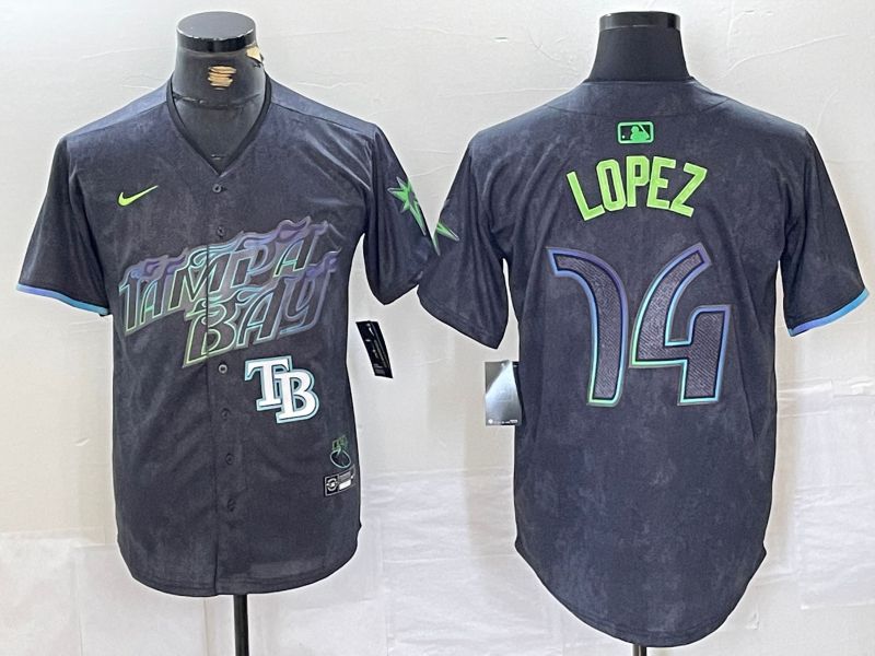 Men Tampa Bay Rays 14 Lopez Black City Edition Nike 2024 MLB Jersey style 4